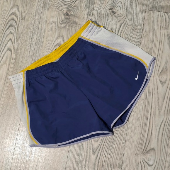 Nike Dri Fit Running Shorts -Blue With White Trim and Yellow Waistband -Size Med - Picture 1 of 4